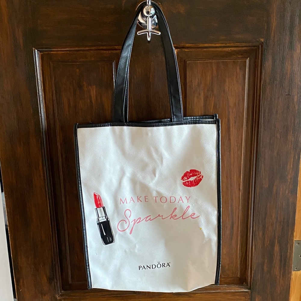 Pandora White Tote with Black Trim and Red Accents